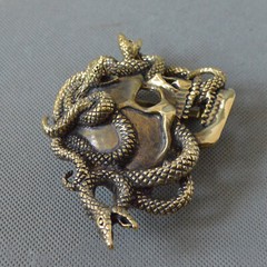 Casting Solid Brass Skull Snake Belt Buckle,Punk Skull Unique Men&rsquo;s Buckle, gift