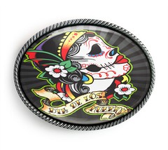 Sugar Skull Belt Buckle – Day of the Dead Rockabilly Tattoo Punk Buckle – 75