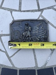 Vintage 1970’s Brass Cowboy Western Covered Wagon Train Belt Buckle Pioneers