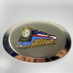 3.5&Prime; x 2.5&Prime; Vintage Train Locomotive Railroad Belt Buckle