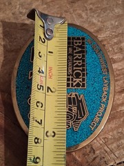 Vintage Brass Turquoise Excavator Belt Buckle, Barrick Gold Mine, Vegas 92