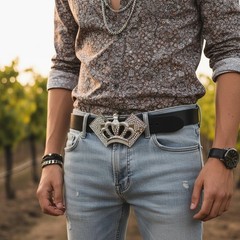 Men Silver Metal Belt Buckle Street Fashion Bling King Crown Ace Cards Gambler