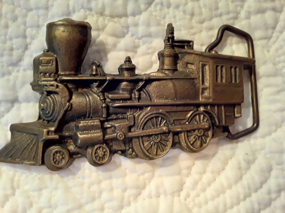 BBB Baron Solid Brass Train Engine Railroad Belt Buckle Vintage 1978 4.25×2.25&Prime;