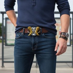 Silver Metal Men Belt Buckle Western Fashion Brown Boot Cowboy Hat Country Side