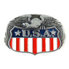 American Flag Eagle Belt Buckle Antique Silver Color Enamel Fits 1.5&Prime; Belts