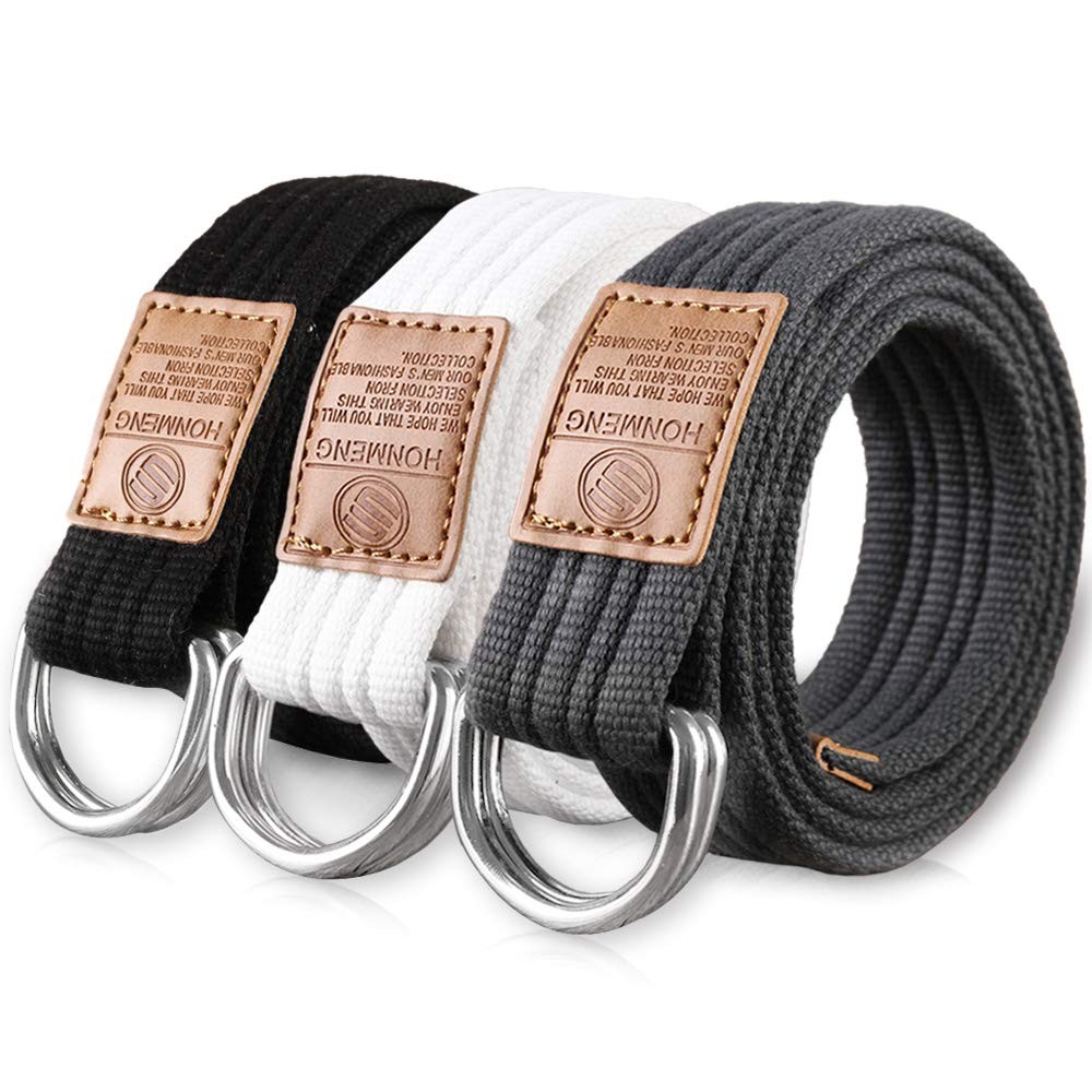 Hantier 3 Pack Canvas Web Belts 1.25&Prime; Wide 47 inches, Gray,white,blue-grey