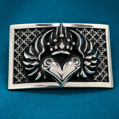 Vintage King Baby Belt Buckle Heart Crown Wing Silver Tone 3.5” x 2.0”