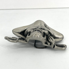 Pirate Jolly Roger Belt Buckle Solid Pewter Silver Tone Swashbuckler 4486 4&Prime;x3&Prime;