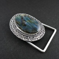 Natural Labradorite Gemstone Handmade 925 Sterling Silver Vintage Belt Buckle