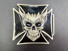 Devil Skull Maltese Cross Enamel Gothic Punk Pewter A-9 Siskiyou Belt Buckle