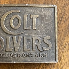 VINTAGE COLT REVOLVERS BRASS BELT BUCKLE ~ ANTIQUE FINISH