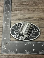 Microphone Oval Belt Buckle Mens Silver Black Vintage Style Music Accessory