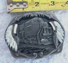C&J BELT BUCKLE Train Engine #203 Indian Warrior Headdress, Vintage #1691 Eagle