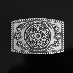 Rectangle Belt Buckle with Sun Moon Star Motif Antique Brass Decor