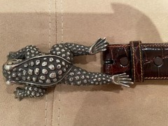 Huge Kieselstein-Cord Sterling Toad Buckle with Brown Alligator Belt Size 2