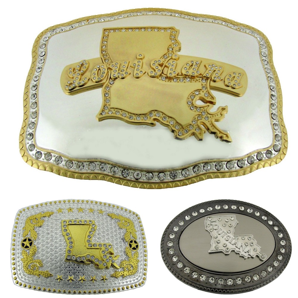 State of Louisiana MAP US Trophy Belt Buckle Western Rodeo Cowboy HEAVY BULKY