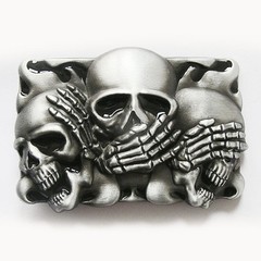 Vintage Style Black Enamel Flame Shy Skulls Tattoo Belt Buckle also Stock in US