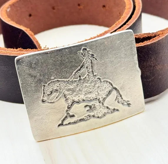 Cowgirl Equestrian Rectangle Belt Buckle in Antique Silver, Western Interchangeable Buckle