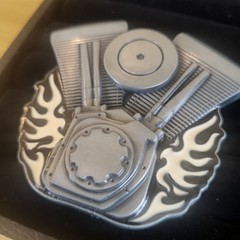 V-Twin Motorcycle Engine Biker Metal Belt Buckle With White Enamel Flames New