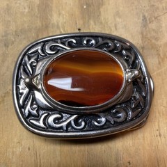 vintage AGATE belt buckle GEMSTONE polished inset stone WESTERN cowboy