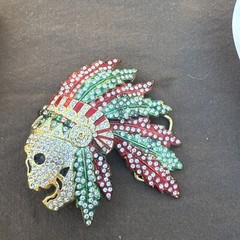 Indian Chief Head Skull Belt Buckle Western Cowboy Shiny multicolored rhinesto
