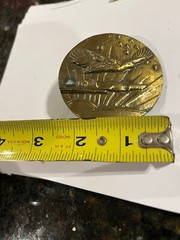 Vintage Belt Buckle BRASS American Eagle Flying in Sky 2.5&Prime; Round