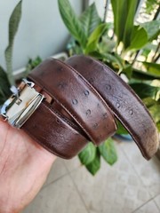 3.8CM Brown 100% Genuine Ostrich Leather Skin Men Belt Silver Buckle- Handmade