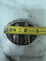vintage USA made LITTLE FARMERS belt buckle SOLID PEWTER farming WESTERN heavy
