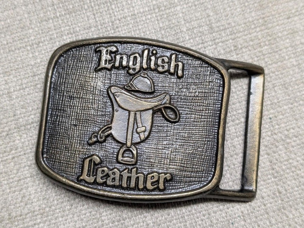 1970s vintage ENGLISH LEATHER belt buckle BRASS western SADDLE cowboy