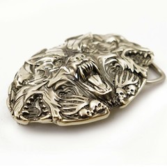 German silver belt buckle Cerberus, Animal buckle, Three headed dog, Hell dog