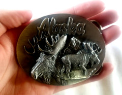 Alaska Moose Belt Buckle Silver-Tone Metal for 2&Prime; Belt 3.25&Prime; Long 1992
