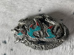 Vintage EJC Belt Buckle 4.25 x 2.75 in Wolf Southwestern Turq 1996 Oval 1.75