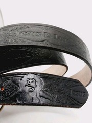 Jesus Is Lord Belt Black Length 57&Prime; Etched Gold Tone Buckle