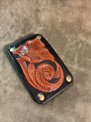 Leather 1970 tooled Dark background Poppy flower western cowboy belt buckle