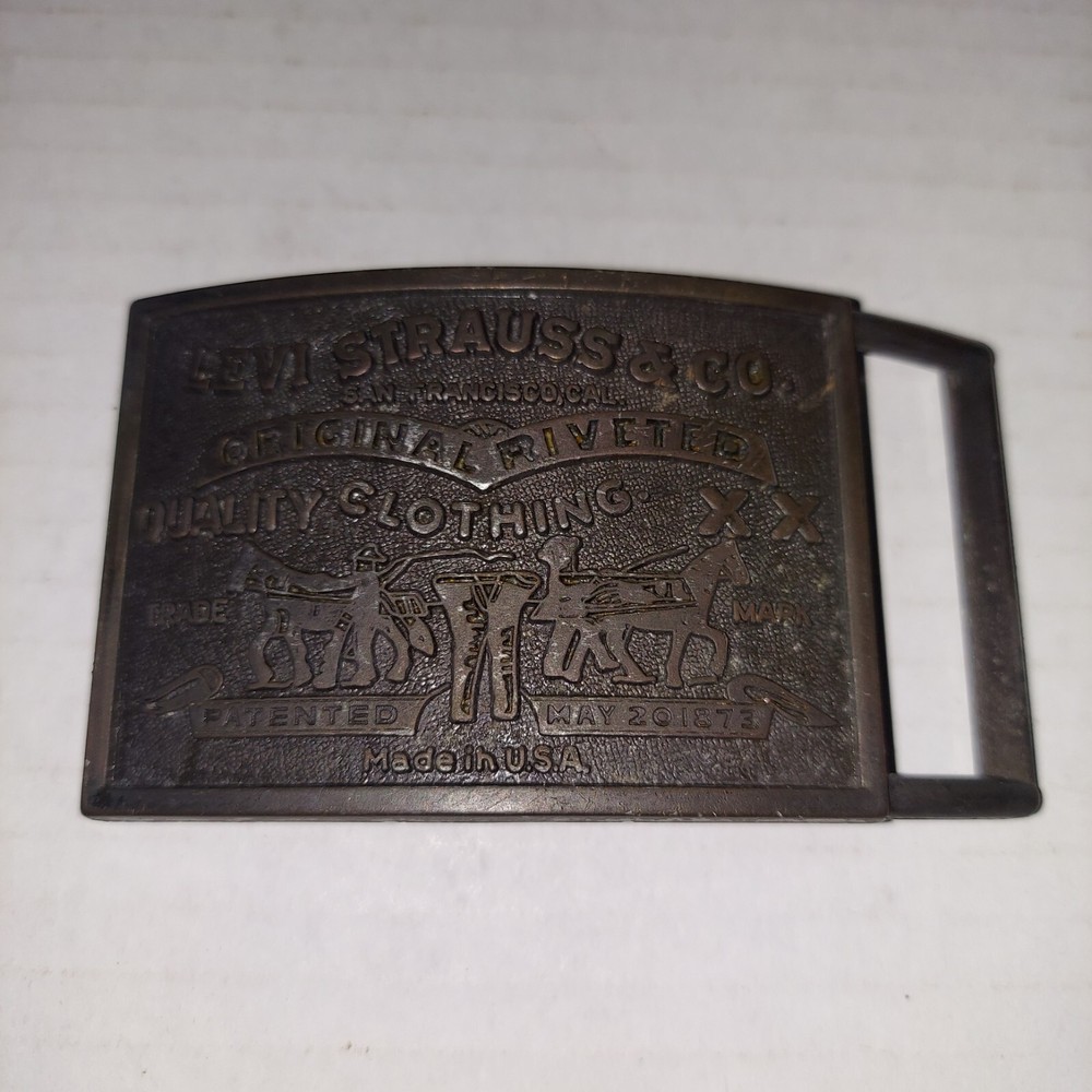 BELT BUCKLE Levi Strauss & Co. Blue Jeans Original Riveted Rectangle Vintage