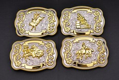 Texas Long Huge Ride Rodeo Cowboy Western Barrel Racing Gold Shine Belt Buckle