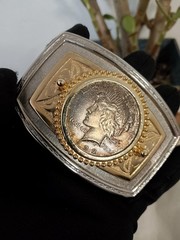 Silver Gold Color REAL 1923 Peace Silver Dollar Rectangle Frame Belt Buckle