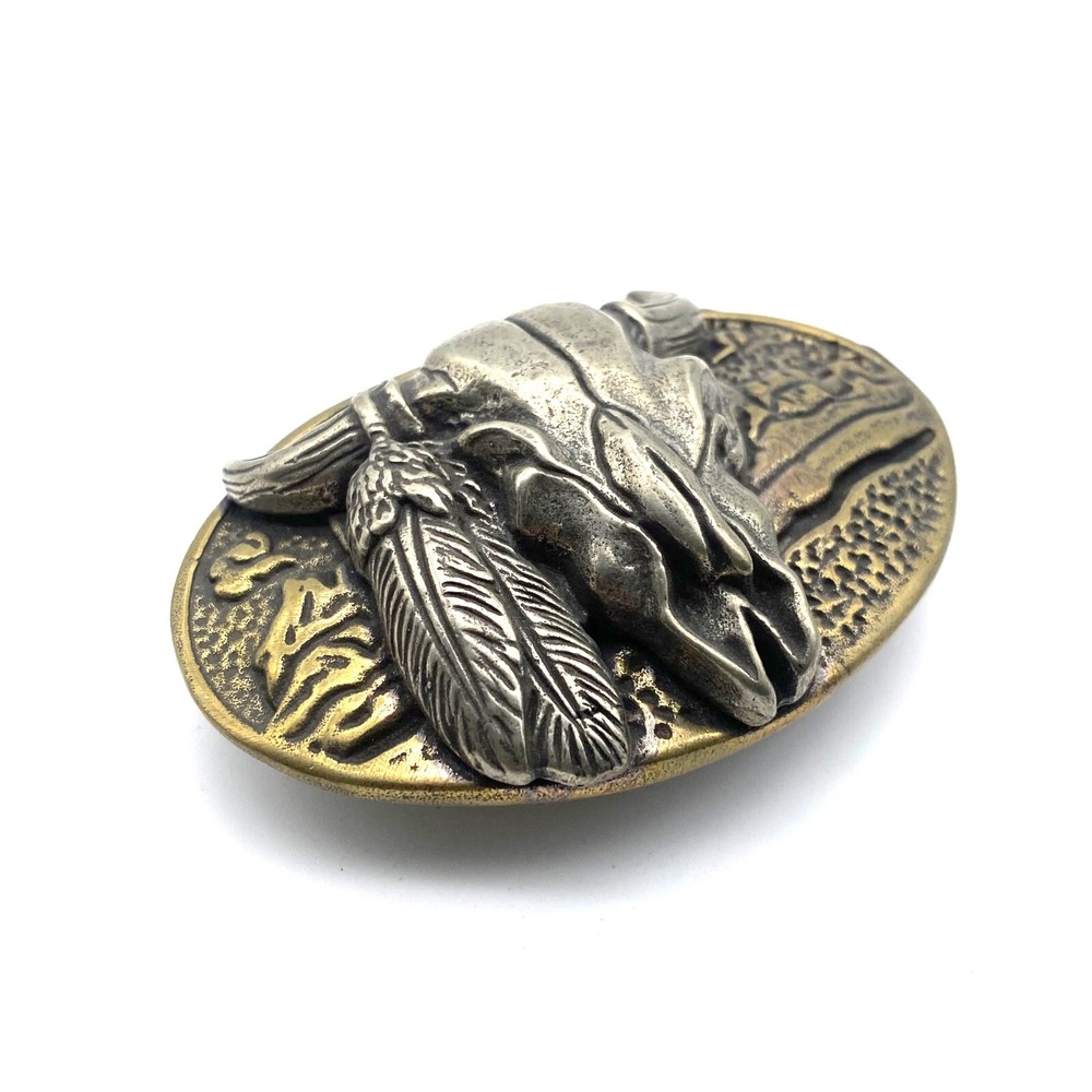 Bull Head Buckle Leather Belt Vintage Brass Dressing Buckle