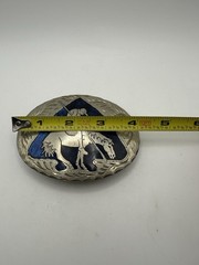 VINTAGE AWARD DESIGN SILVERSMITH COLLECTION HAND ENGRAVED HORSE RIDING INLAID