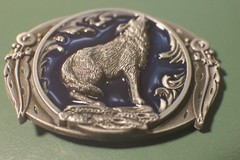 WOLF Howling antique silver dark blu color outdoors man hunting Beautiful buckle