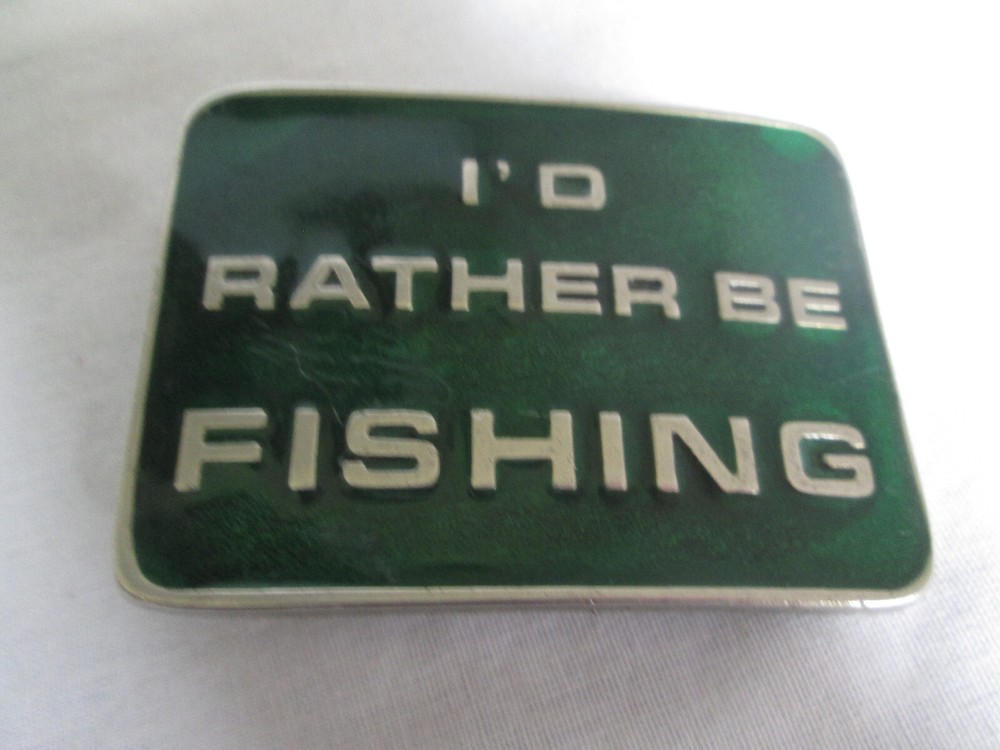 I&rsquo;d Rather Be Fishing – Green Enamel Belt Buckle