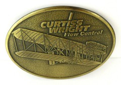 Curtiss Wright Flow Systems Bronze Airplane Belt Buckle Industrial Advertising
