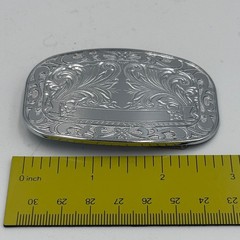 Western Floral Engraved Silver Tone Oval Belt Buckle Cowboy Scrollwork Design