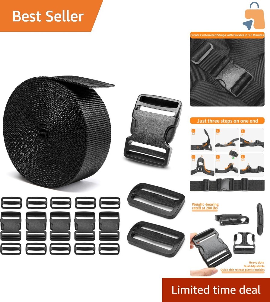 Quick-Release 6-Pack Heavy-Duty Buckles with 6 Yards of Strong Nylon Webbing