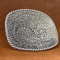Classic Vintage Western Cowboy Antiqued Silver Floral Belt Buckle 9×6.5cm Casual