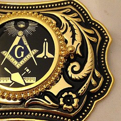 Masonic Symbols Belt Buckle Western Style Black and Gold