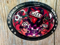 Ed Hardy Love Kills Slowly Signature Tattoo Skull with Rhinestones Belt Buckle