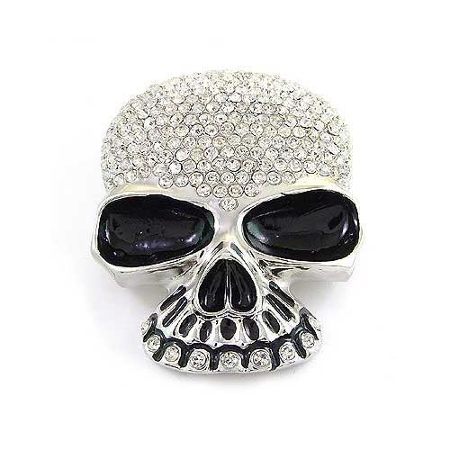 Skeleton Pirate Evil Skull Tattoo Clear Rhinestone Metal Fashion Belt Buckle