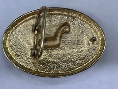 BELT BUCKLE GOLD TONE BLACK ENAMEL HORSE SIGNED FORNASH MEN WOMEN UNISEX