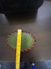 Vintage Tooled Leather Snake Or Lizard Skin Belt Buckle Handmade Green 4&Prime; X 3&Prime;